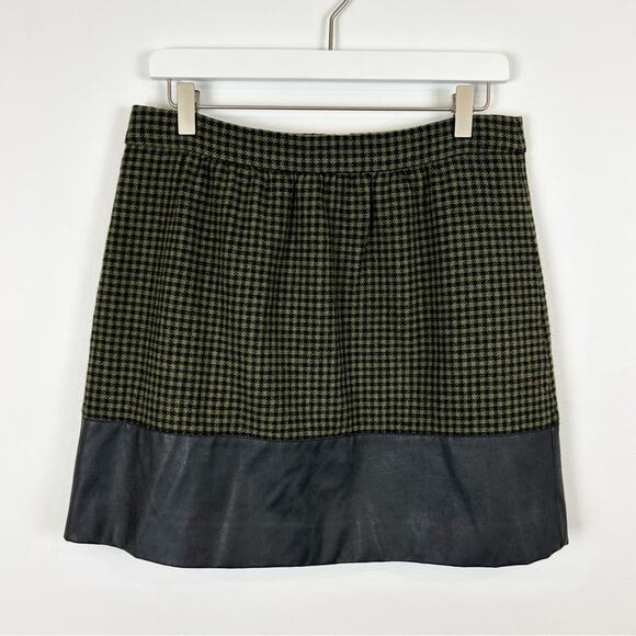 J. Crew Green Gingham Leather Trim Mini Skirt Size 8 - Picture 1 of 3